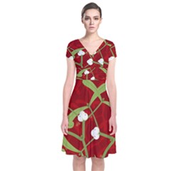 Mistletoe Christmas Texture Advent Short Sleeve Front Wrap Dress