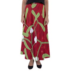 Mistletoe Christmas Texture Advent Flared Maxi Skirt