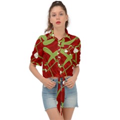 Mistletoe Christmas Texture Advent Tie Front Shirt 