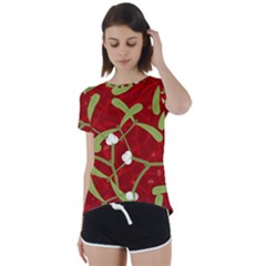 Mistletoe Christmas Texture Advent Short Sleeve Open Back T-shirt