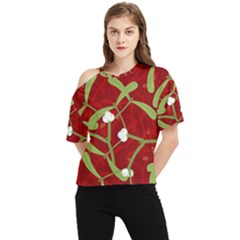 Mistletoe Christmas Texture Advent One Shoulder Cut Out T-shirt