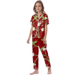 Mistletoe Christmas Texture Advent Kids  Satin Short Sleeve Pajamas Set