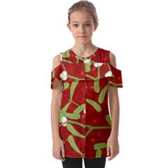 Mistletoe Christmas Texture Advent Fold Over Open Sleeve Top