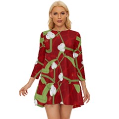 Mistletoe Christmas Texture Advent Long Sleeve Babydoll Dress