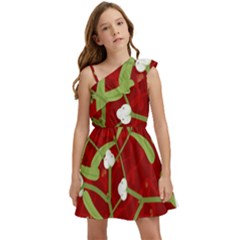 Mistletoe Christmas Texture Advent Kids  One Shoulder Party Dress