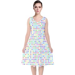 Dots Color Rows Columns Background V-neck Midi Sleeveless Dress 