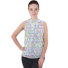 Dots Color Rows Columns Background Mock Neck Chiffon Sleeveless Top