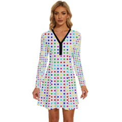 Dots Color Rows Columns Background Long Sleeve Deep V Mini Dress  by Hannah976