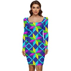 Pattern Star Abstract Background Women Long Sleeve Ruched Stretch Jersey Dress by Hannah976