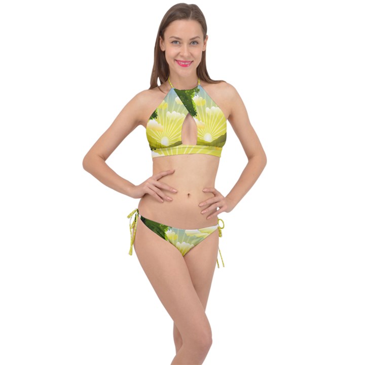 Wallpaper Background Landscape Cross Front Halter Bikini Set