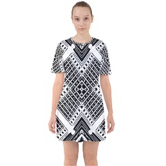 Pattern Tile Repeating Geometric Sixties Short Sleeve Mini Dress