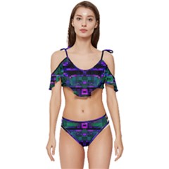 Abstract Pattern Desktop Wallpaper Ruffle Edge Tie Up Bikini Set	