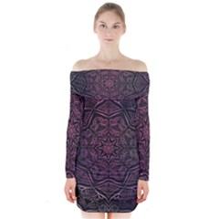 Mandala Neon Symmetric Symmetry Long Sleeve Off Shoulder Dress