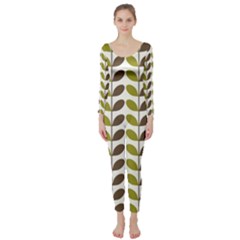 Leaf Plant Pattern Seamless Long Sleeve Catsuit