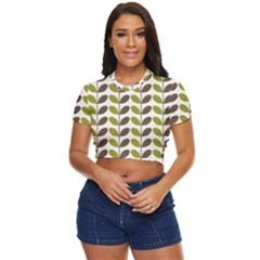 Leaf Plant Pattern Seamless Side Button Cropped T-shirt by Hannah976