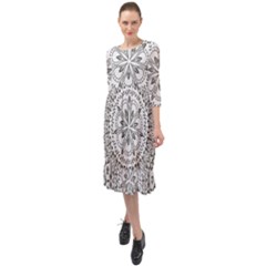 Vector Mandala Drawing Decoration Ruffle End Midi Chiffon Dress