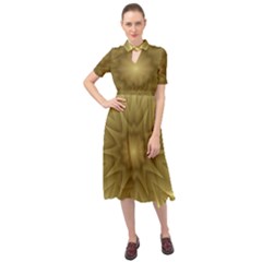 Seamless Pattern Green Garden Keyhole Neckline Chiffon Dress