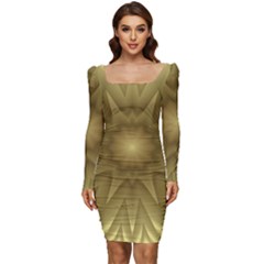 Seamless Pattern Green Garden Women Long Sleeve Ruched Stretch Jersey Dress by Hannah976