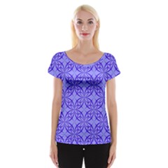 Decor Pattern Blue Curved Line Cap Sleeve Top