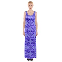 Decor Pattern Blue Curved Line Thigh Split Maxi Dress