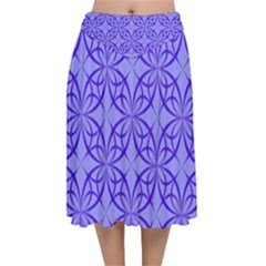 Decor Pattern Blue Curved Line Velvet Flared Midi Skirt