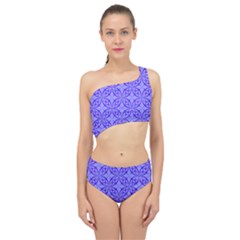 Decor Pattern Blue Curved Line Spliced Up Two Piece Swimsuit