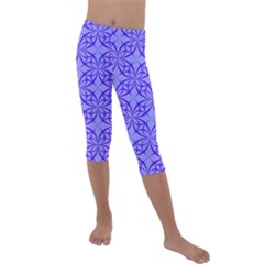 Decor Pattern Blue Curved Line Kids  Lightweight Velour Capri Leggings  by Hannah976