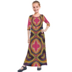 Kaleidoscope Art Pattern Ornament Kids  Quarter Sleeve Maxi Dress by Hannah976