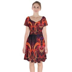 Abstract Seamless Pattern Short Sleeve Bardot Dress