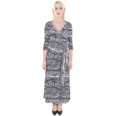 Ethno Seamless Pattern Quarter Sleeve Wrap Maxi Dress