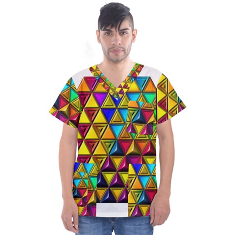 Cube Diced Tile Background Image Men s V-neck Scrub Top by Hannah976