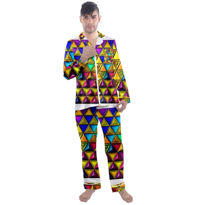 Cube Diced Tile Background Image Men s Long Sleeve Satin Pajamas Set