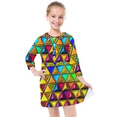 Cube Diced Tile Background Image Kids  Quarter Sleeve Shirt Dress by Hannah976