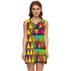 Cube Diced Tile Background Image Tiered Sleeveless Mini Dress by Hannah976