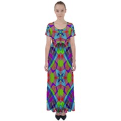 Farbenpracht Kaleidoscope Pattern High Waist Short Sleeve Maxi Dress