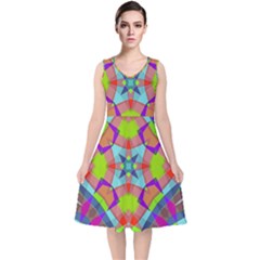 Farbenpracht Kaleidoscope Pattern V-neck Midi Sleeveless Dress 