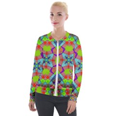 Farbenpracht Kaleidoscope Pattern Velvet Zip Up Jacket by Hannah976