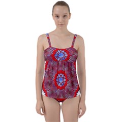 Tile Pattern Background Image Twist Front Tankini Set