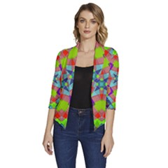 Farbenpracht Kaleidoscope Pattern Women s Draped Front 3/4 Sleeve Shawl Collar Jacket by Hannah976