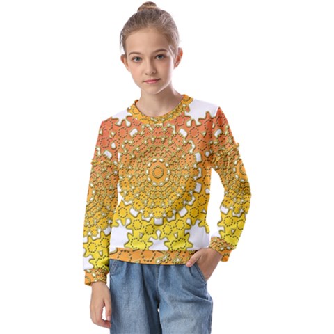 Mandala Background Image Ornament Kids  Long Sleeve T-shirt With Frill  by Hannah976