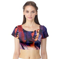 Let That Shit Go Buddha Low Poly (6) Short Sleeve Crop Top by 1xmerch