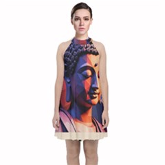 Let That Shit Go Buddha Low Poly (6) Velvet Halter Neckline Dress  by 1xmerch