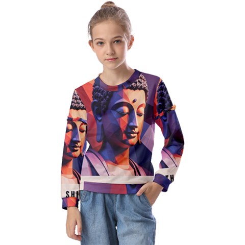 Let That Shit Go Buddha Low Poly (6) Kids  Long Sleeve T-shirt With Frill  by 1xmerch