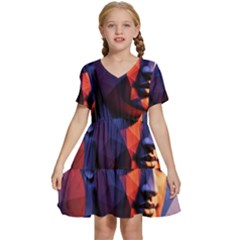 Let That Shit Go Buddha Low Poly (6) Kids  Short Sleeve Tiered Mini Dress