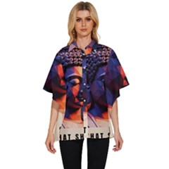 Let That Shit Go Buddha Low Poly (6) Women s Batwing Button Up Shirt
