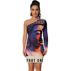 Let That Shit Go Buddha Low Poly (6) Long Sleeve One Shoulder Mini Dress by 1xmerch