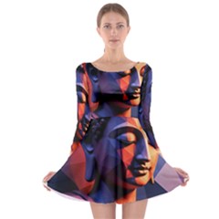Let That Shit Go Buddha Low Poly (6) Long Sleeve Skater Dress