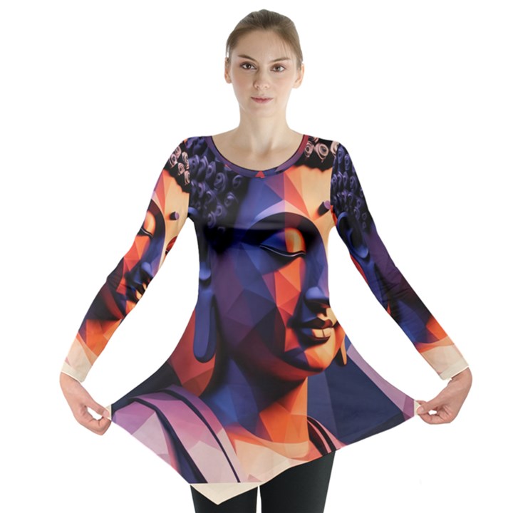 Let That Shit Go Buddha Low Poly (6) Long Sleeve Tunic 