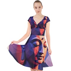 Let That Shit Go Buddha Low Poly (6) Cap Sleeve Front Wrap Midi Dress by 1xmerch