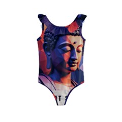 Let That Shit Go Buddha Low Poly (6) Kids  Frill Swimsuit